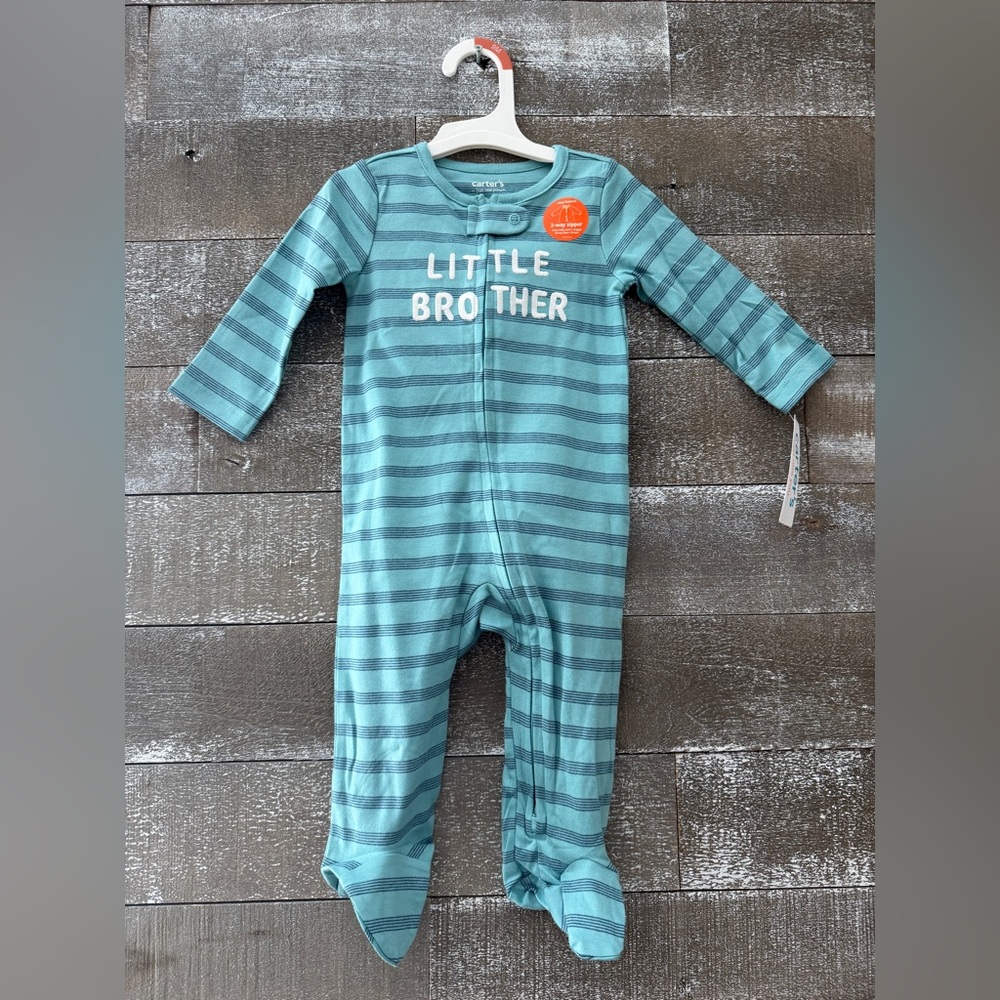 Carter's Infant Striped Little Brother Footie Pajamas, 9M. Sleepwear, Boys.‎
